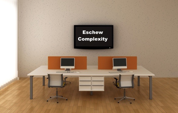 Interior office with system office desks and TV.
