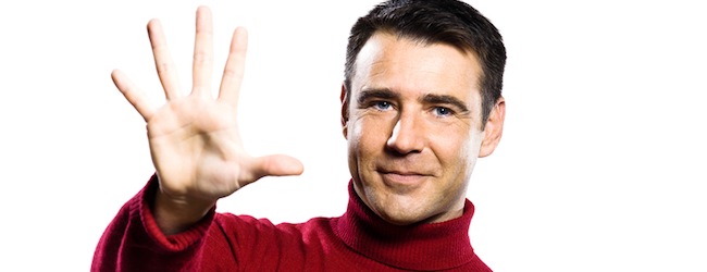 caucasian man 5 five counting gesture